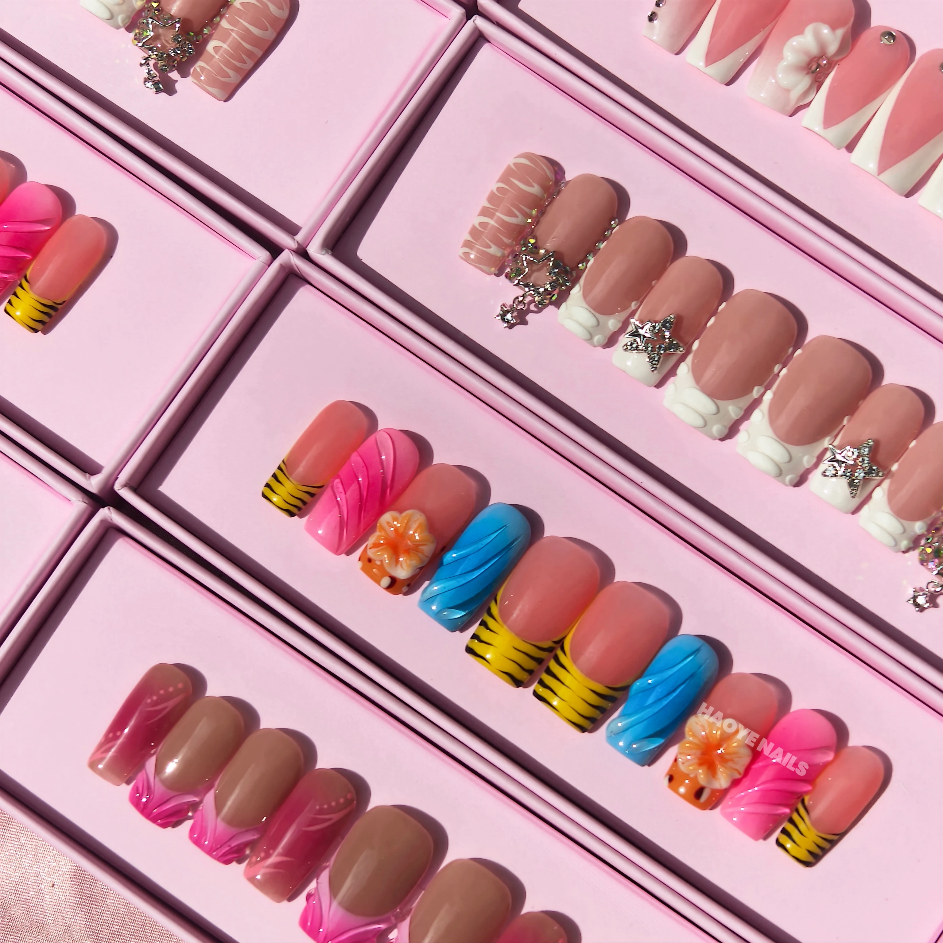 Hawaii Vacation Style Wholesale 3D Flower Shell Nail Art Private Label Acrylic Luxury Handmade Short Almond Press On Nails