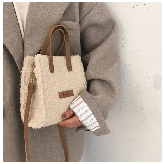 Women Winter Shoulder Bag Lamb Wool Warm Soft Autumn
