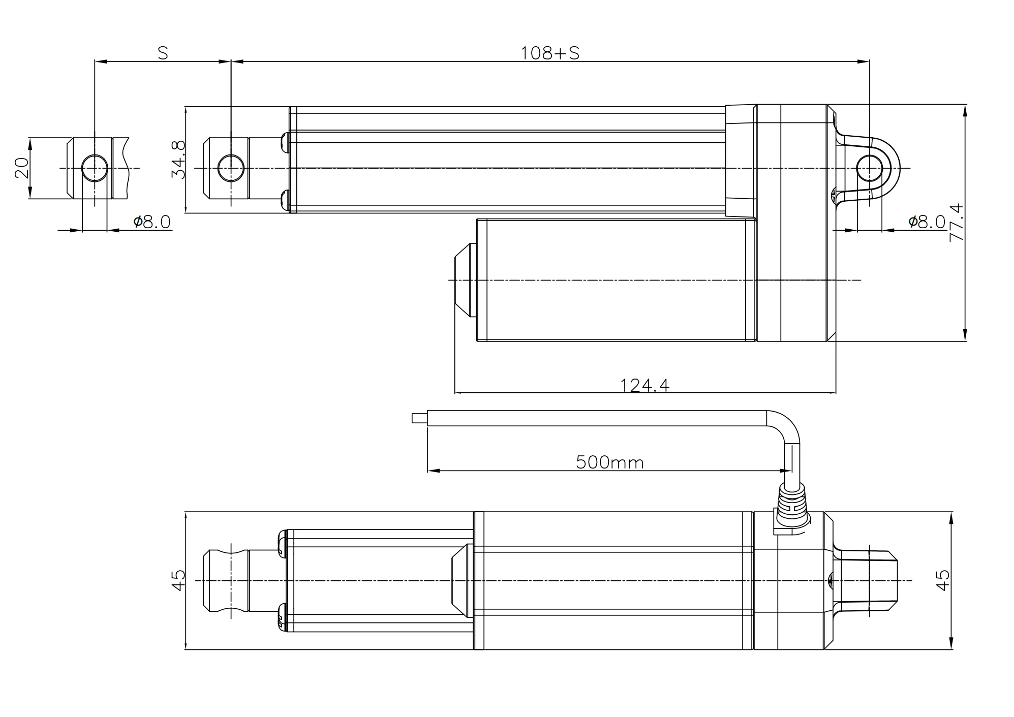 Heavy Duty industrial 2,000N push/pull capability low noise linear actuator