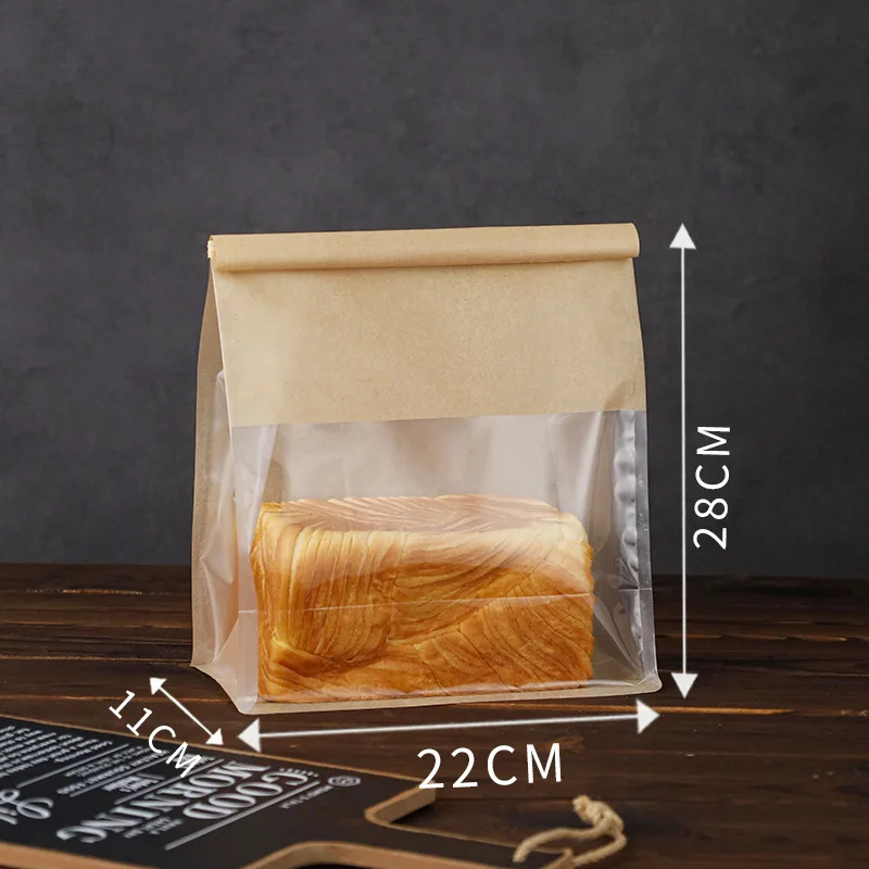 Bread Bags Plastic Packaging Bread Food Bags with Window Bakery Bread Paper bags Custom Design Stand up Plastic Kraft Paper