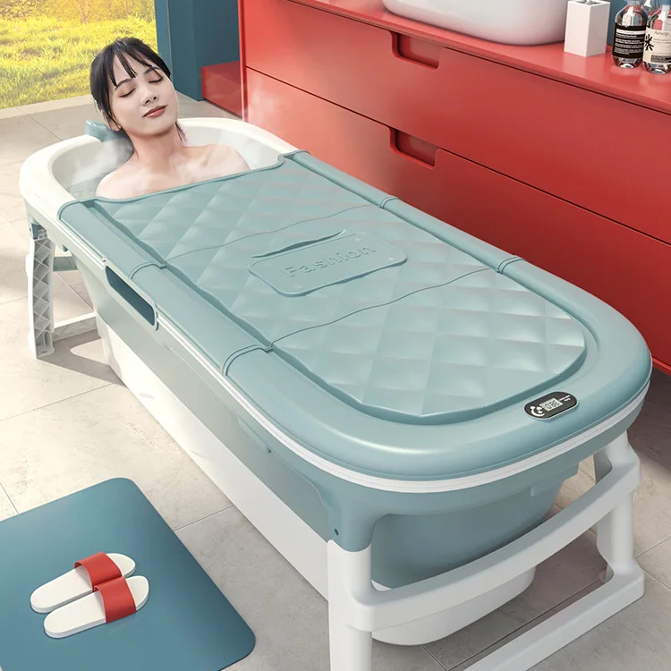 Hot Selling Home Care Portable Plastic Bathtub Type Tubs 1m 52 Long Folding Bathtub With Cover Thermometer