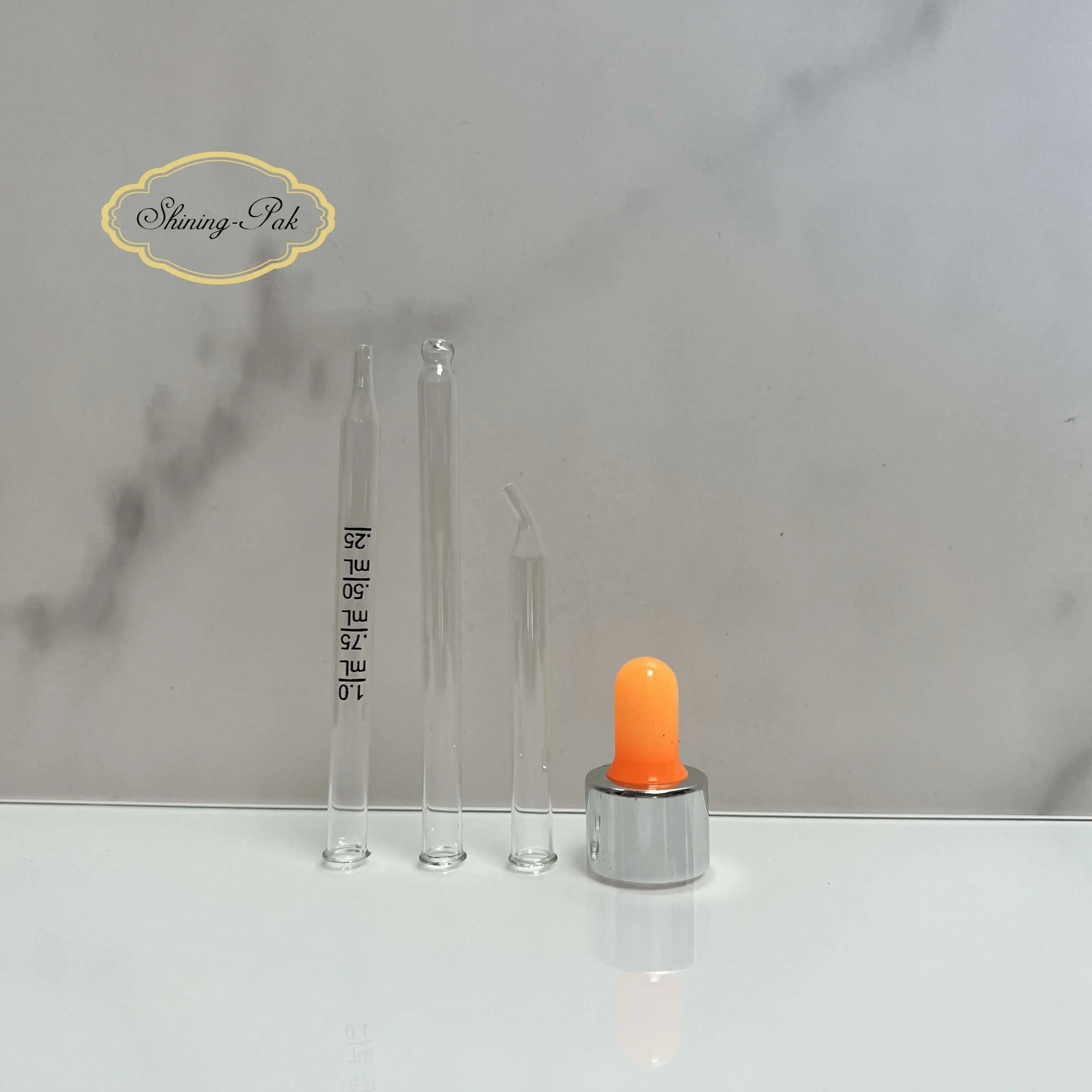 In Stock 18/410 Shiny Gold Cap Frosted Rubber Glass Pipette Aluminum Dropper