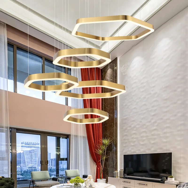 Modern Design Indoor Decoration Fixture Hotel Villa Luxury LED Ring Acrylic Iron Pendant Light