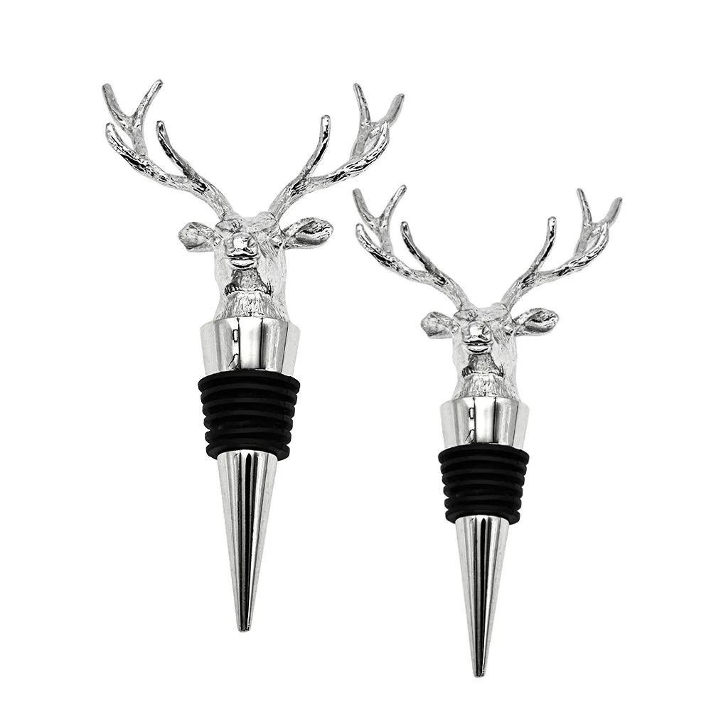 Fashion Design Craft silver Animal Christmas Wedding Gift Decorative Metal Deer Head Wine Bottle Stoppers