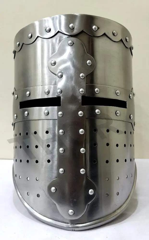 Средневековый Templar Crusader Knight Armor Helmet | Греческий Римский Шлем хромированный полированный средневековый коричневый деревянный