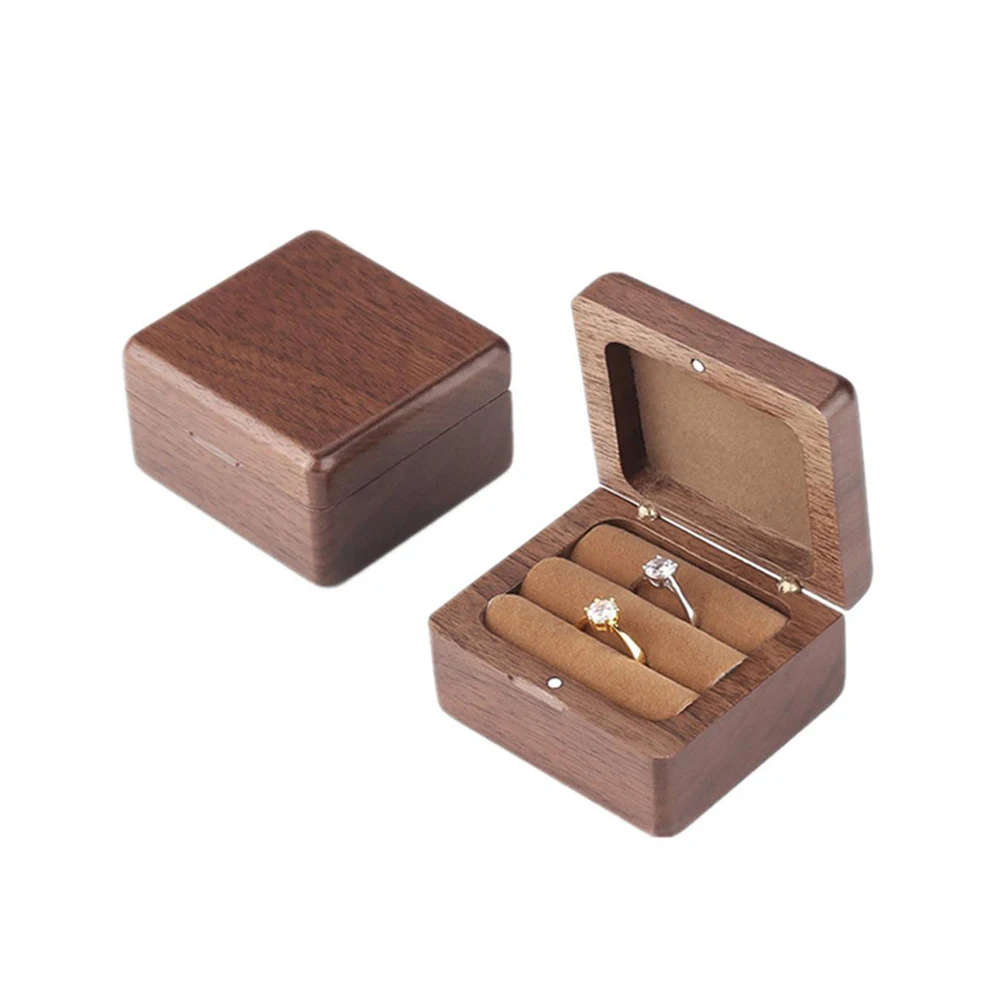 Wedding Ring Box Engagement Ring Bearer Box Wooden Double Ring Decorative Jewelry Box