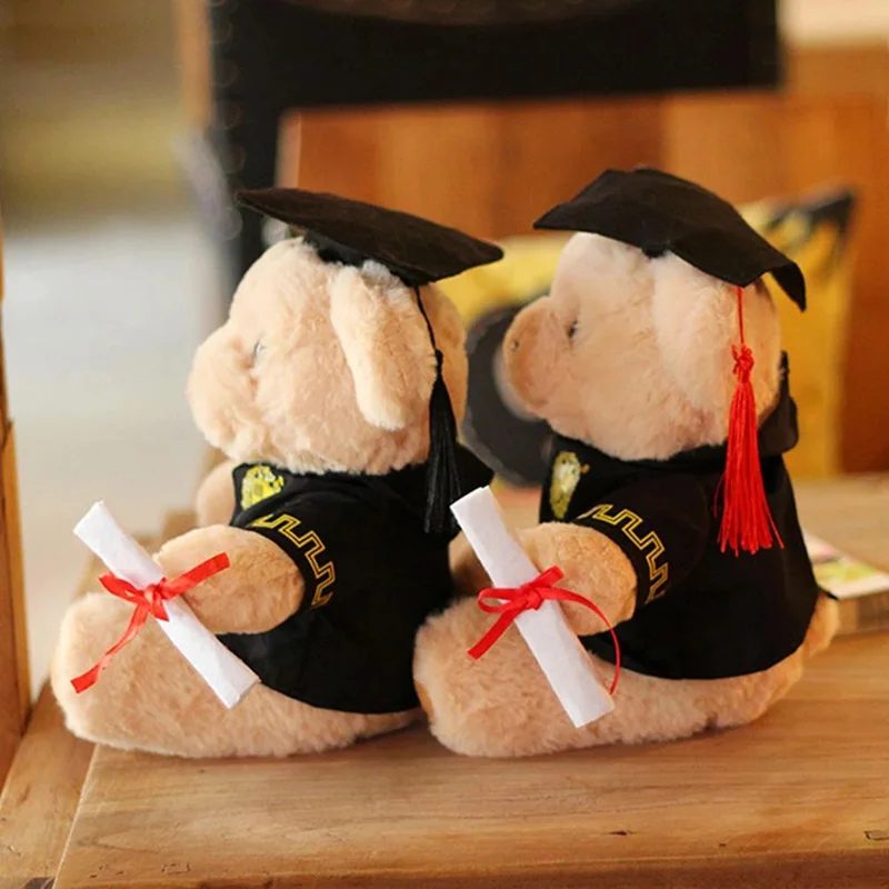 Factory Custom OEM 25cm Graduation Gift Doctor Teddy Bear Plush Toy Brown Teddy Bears With Hat Doll In Graduation Outfit