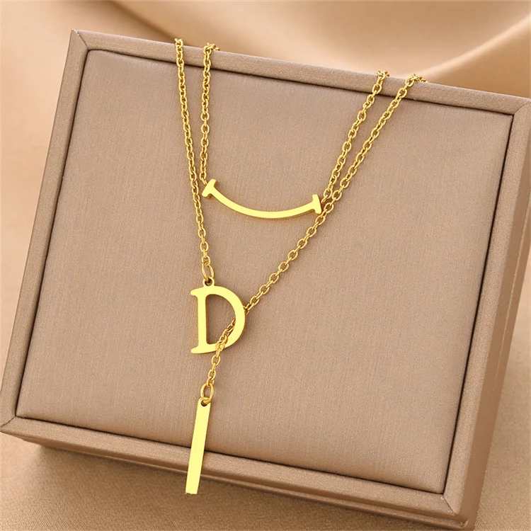 Fashion Does Not Fade Female Jewelry Titanium Steel Design Double-Layer Stacking Stainless Steel Letter D Pendant Necklace