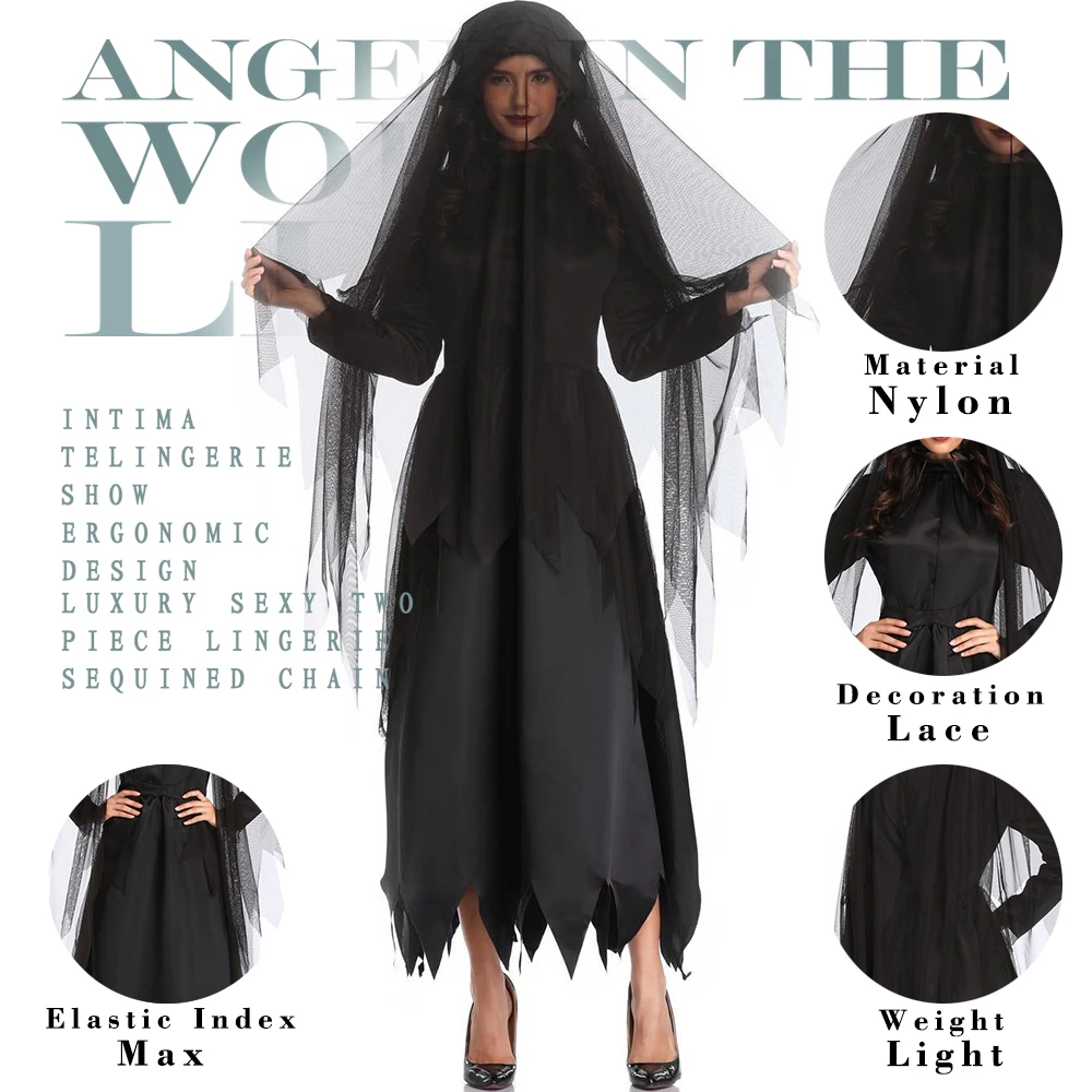 Wholesale high quality new design Halloween Cosplay sexy dress ghost bride adult girl vampire black yarn under skirt