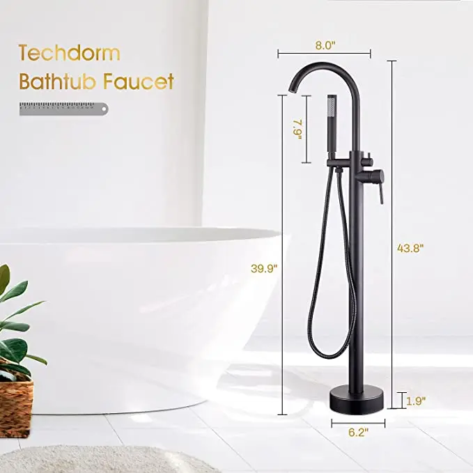 Freestanding Bathtub Faucet Tub Floor Mount Bathroom Faucets Brass Single Handle with Hand Shower High Flow Rate Max 6 GPM