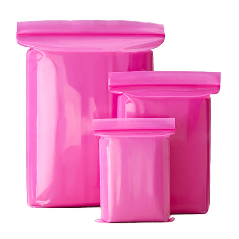 Pink Self Sealing Zip Lock Plastic Reusable Packaging Bag