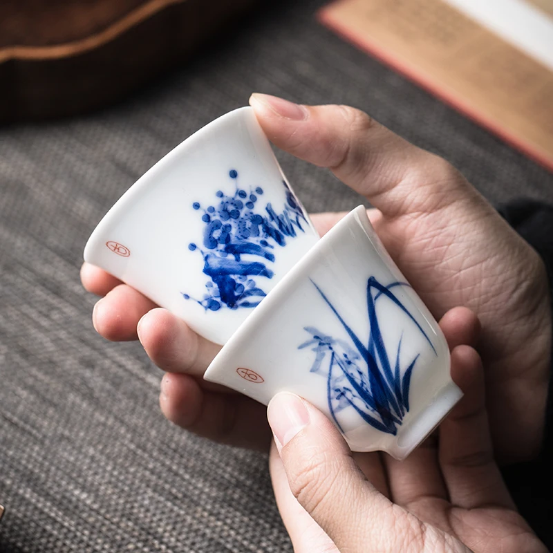 Оптовая продажа фарфоровых чашек Jingdezhen ручная роспись Слива Орхидея бамбуковая Хризантема Zhong печь керамическая китайская чайная чашка кунг-фу
