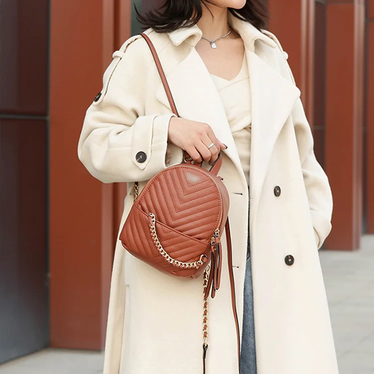 AZB197- Soft Pu Striped Chain Diamond Quilted TAX FREE Myanmar Made Ladies Backpack Pu Leather Korean Style Backpack for Girls