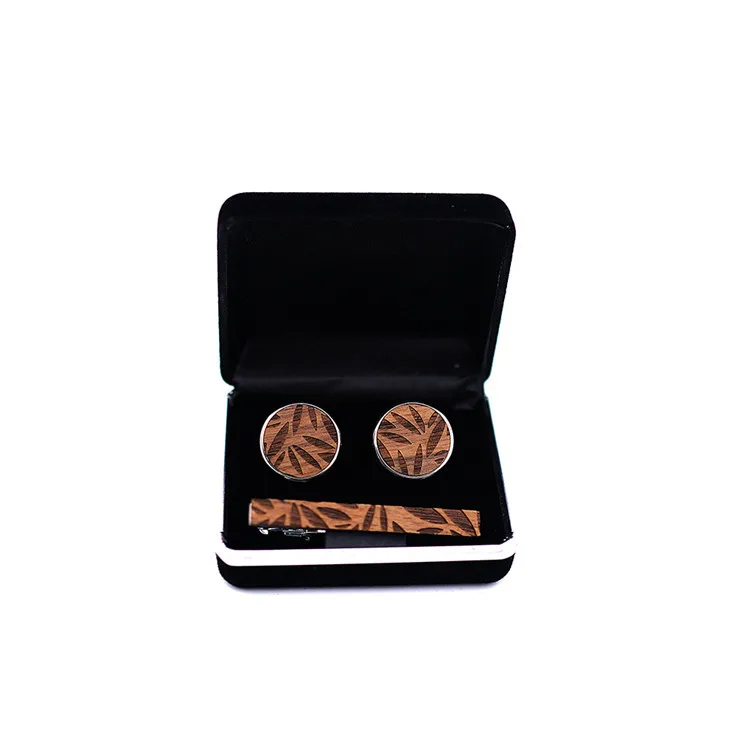 
Cheap classic novelty wooden cuff link and Tie Clip Set With Box Package wood cufflinks for men 