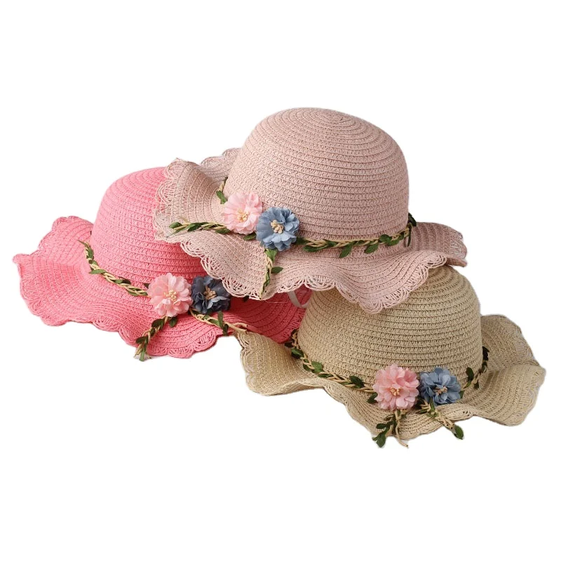 Лидер продаж на Amazon, оптовая продажа, индивидуальная соломенная шляпа для маленькой девочки, красивые женские американские соломенные шляпы с натуральной травой и цветами