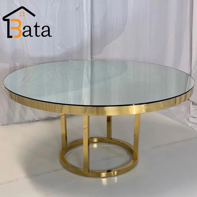 mirror glass dining round wedding stainless steel wedding event hotel table