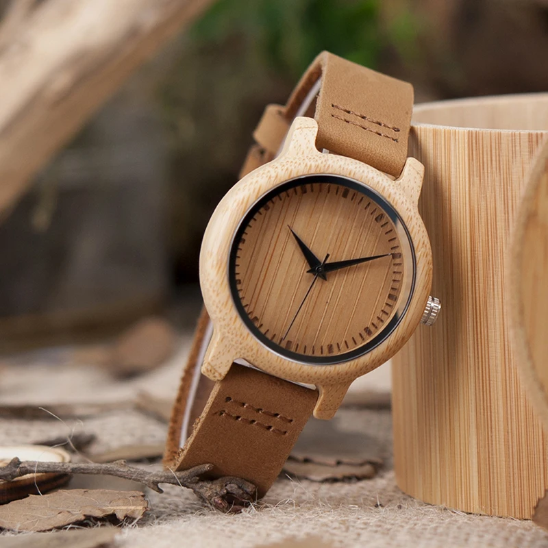 Chinese Factory Hot Sale Oem Hand Making Leather Band Men and Women Bamboo Couple Watch Lovers Pair wood Watches for Couples