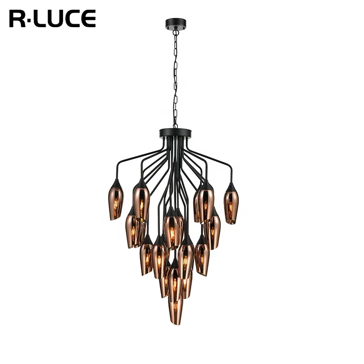 Zhongshan Light Modern Style Indoor Decoration Wrought Iron Stairway Chandelier For Dining Room Blown Glass Large Chandelier