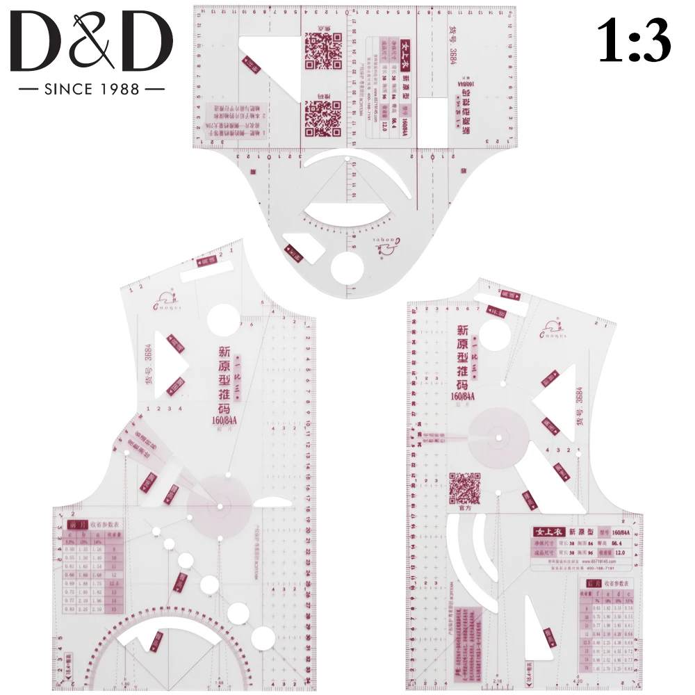 1:3 Cloth Design Ruler Transparent Curve Ruler Measure Ruler Pattern Making Cloth Craft Tailor for Doll Sewing Tool