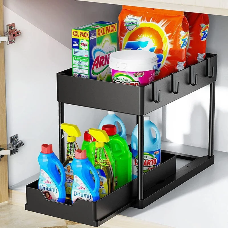 Under Sink Storage Organizer 2 Tier Drawer Multipurpose Rack Cabinet Under Sink Storage Rack Bathroom Kitchen Organizer Foldable