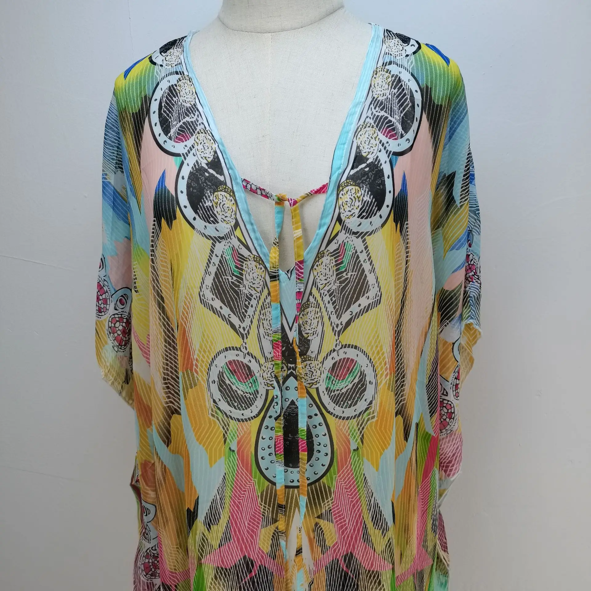 Wholesale Women Plus Size Cover Up Dresses Long Bikini Swimsuit Cover Ups Lingerie Abaya Print Chiffon Beach Cover Up