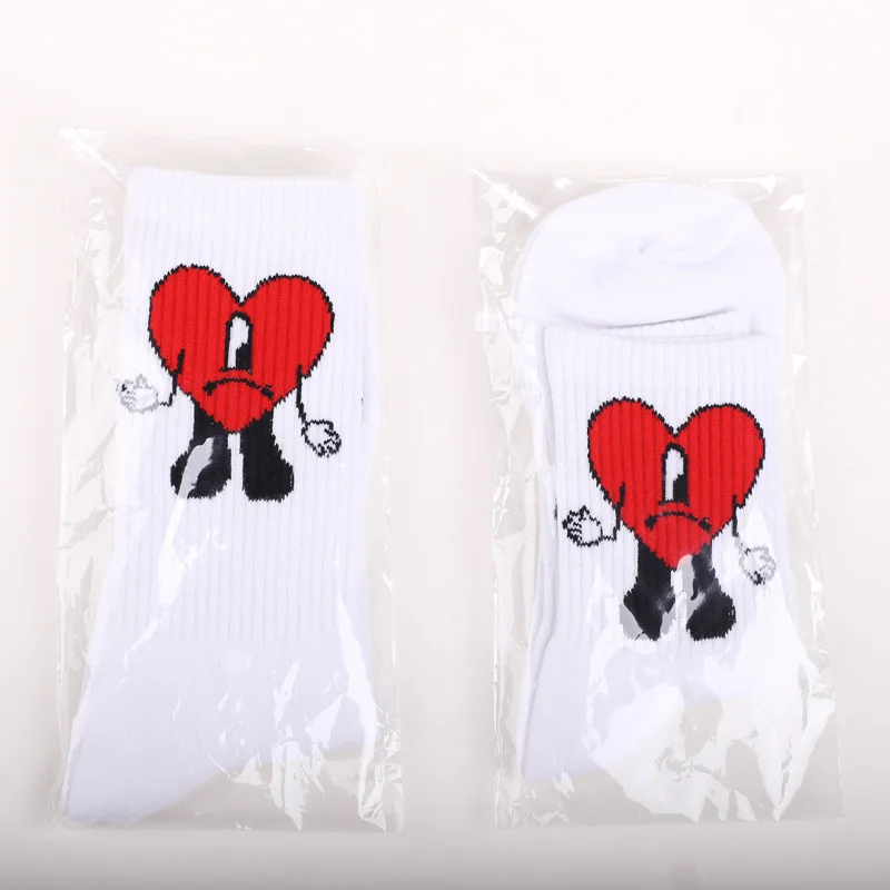 custom logo socks soft breathable Cotton red heart socks bad cute bunny Pattern sports words crew socks