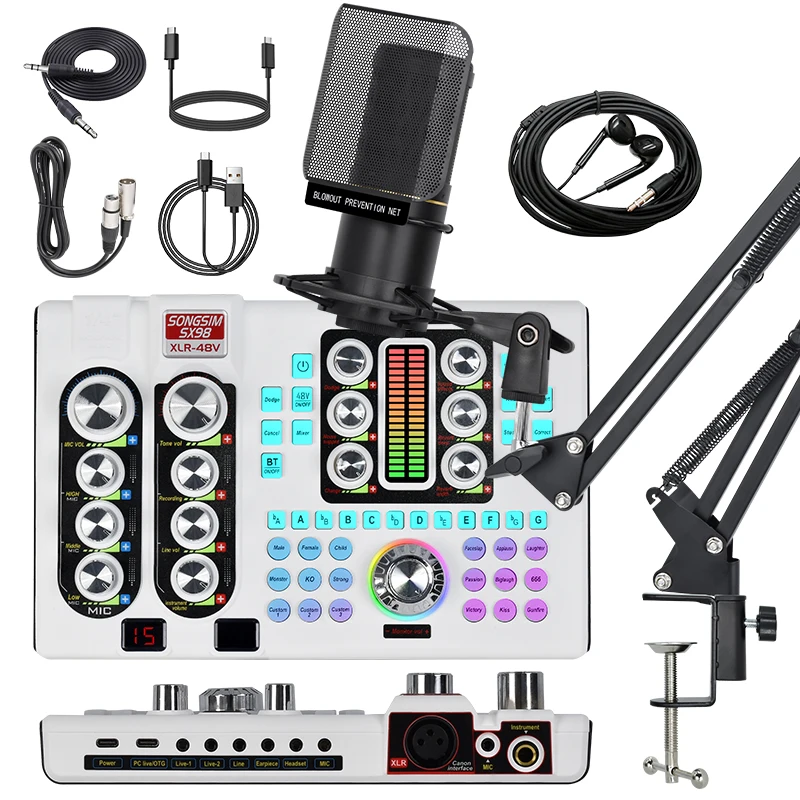 Профессиональный SX98 48 В комплект звуковых карт аудио и Usb-карт ZX320 конденсаторный Студийный микрофон потоковый Подкаст