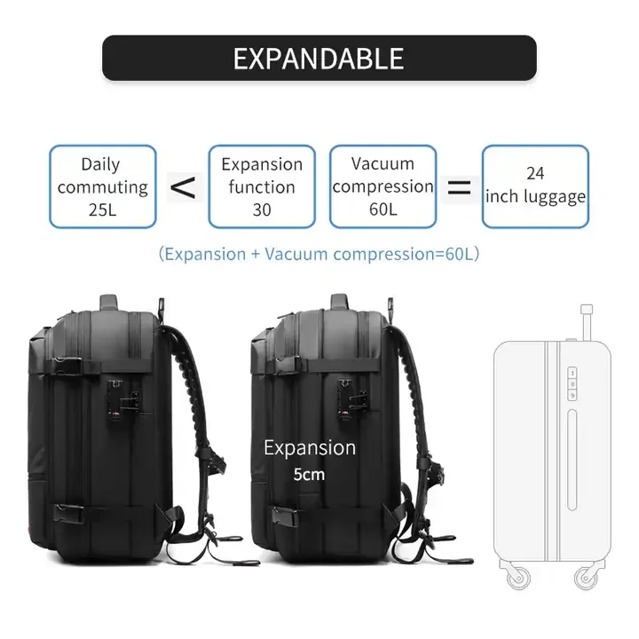 Expand Capacity Waterproof Men Women Travel School Business Laptop Backpack Vacuum Compression Carry On Backpack
