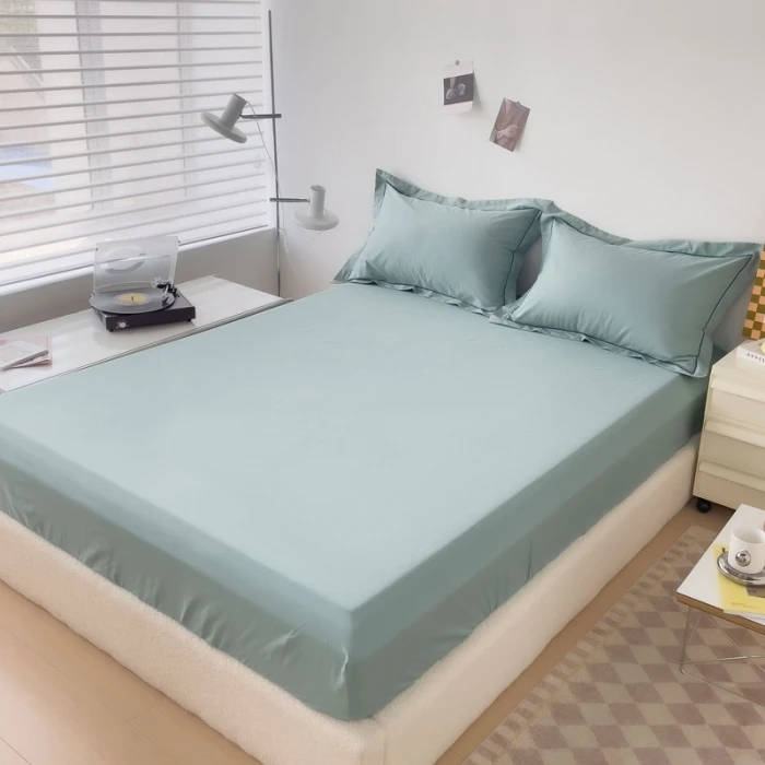 100% cotton bedspread solid fitted sheet with pillow shams mattress protector candy bed linen customized size