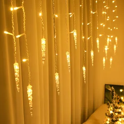 Ice Pick Window Curtain Roof Christmas Lights Icicle Fairy String Lights Outdoor Garland Home Party Garden Decoration