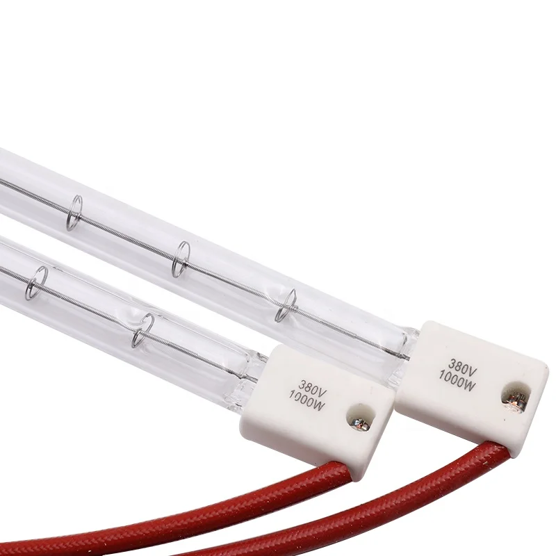 Одиночная прозрачная двухсторонняя кварцевая ИК-лампа с красным проводом 1 кВт 380 В 600 мм Инфракрасная тепловая лампа для окрасочной кабины