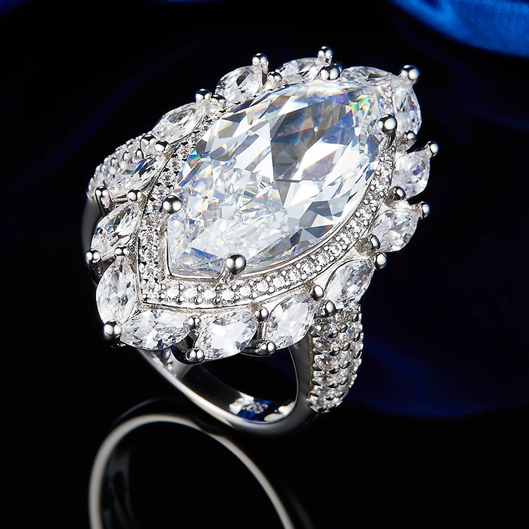 Custom 925 sterling silver white stone ring luxury 3A cubic zirconia jewelry ring