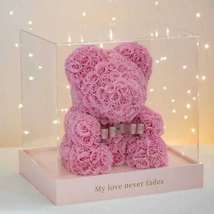 Best Selling preserved Handmade Teddy Rose Bear Heart With Box 40cm Unique Gift Preserved Roses Bears For Girlfriend Women