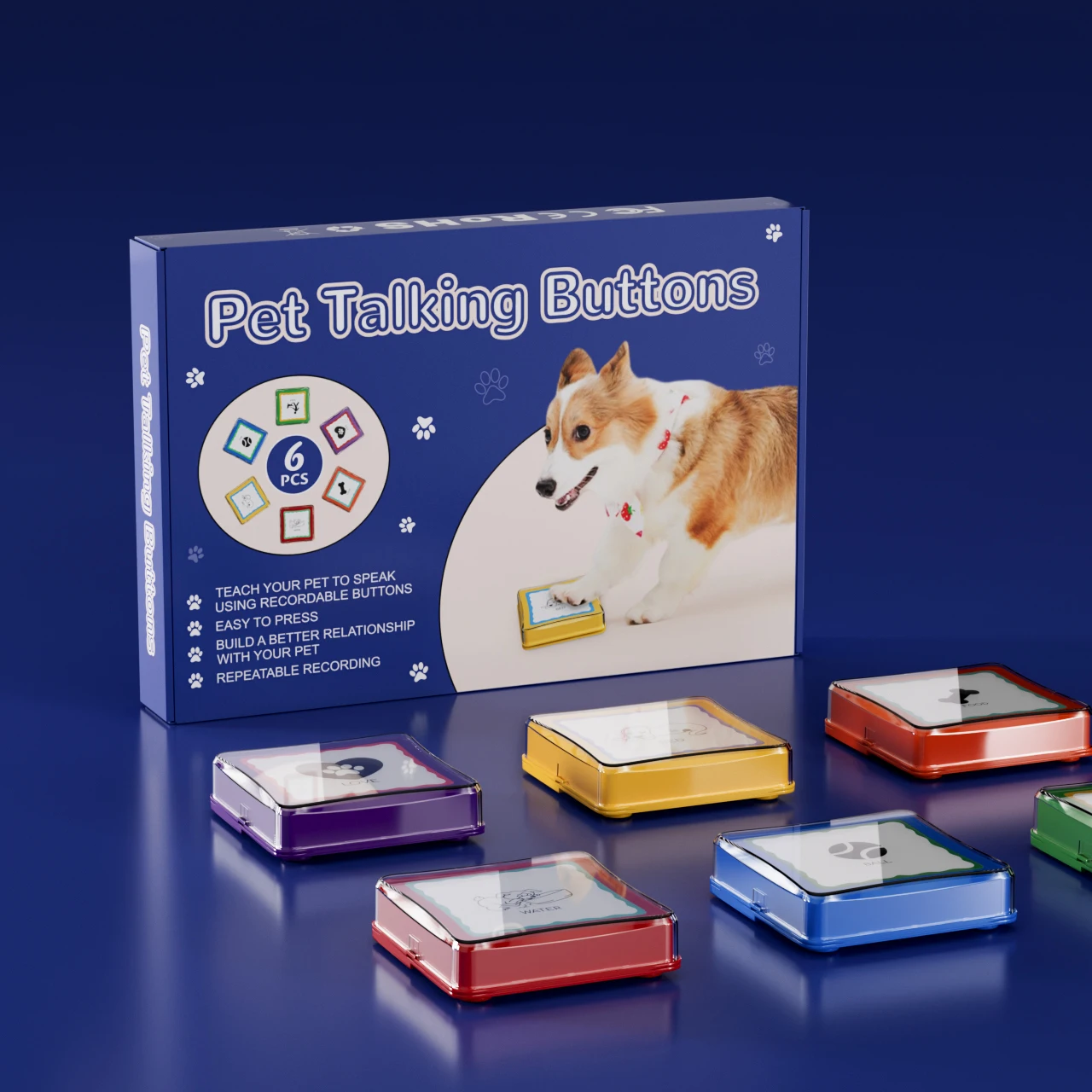 Hot Selling  Custom square Recordable Voice Pet Talking Dog Training Speak Buttons Recordable Buttons for Communication