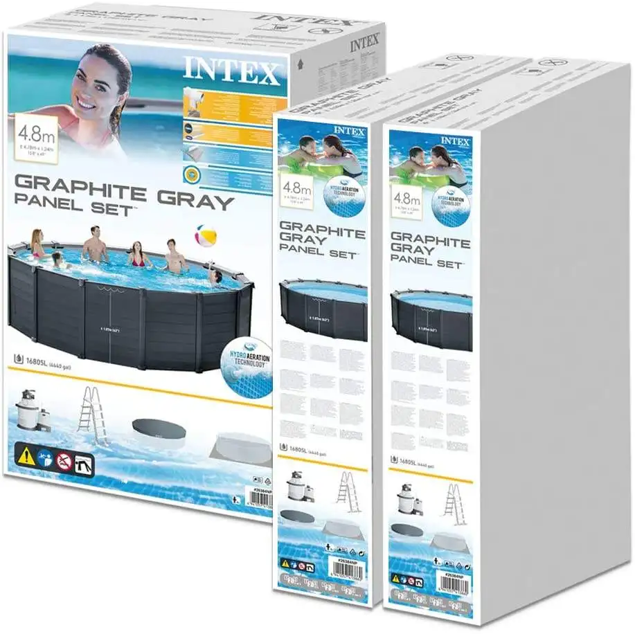 Intex 26384 Round  Above Ground Swimming Pools  Graphite Gray Panel Pool Set Outdoor Family Garden Pools
