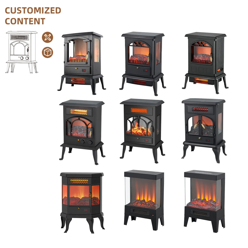 1500w Realistic 3D Flame Effect Infrared Heat Indoor Living Room Space Manual Stove Heater freestanding Electric Fireplace stove
