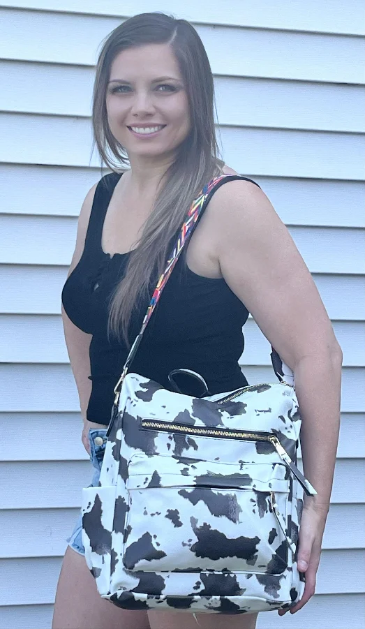 Vegan Leather Adjustable Cow Print Backpack Purse Leopard Convertible Backpack With Leather Strap