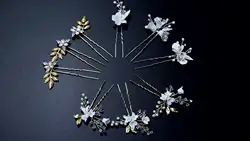 Sandro Bridal Wedding Vintage Hair Pin White Flower Gold Leaves Fancy Hairpin