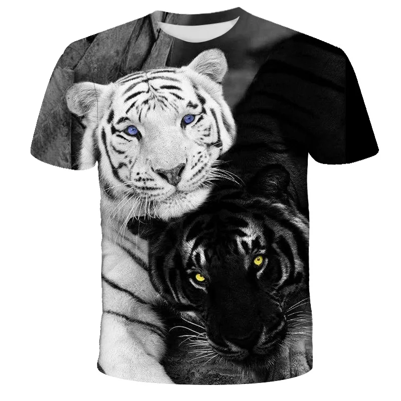 deep men women  black white  tiger 3d  printing  t shirt   short  sleeve polyester  lion  3D print  t  shirts