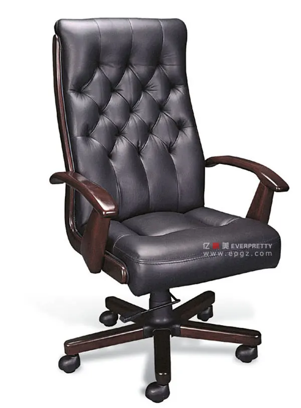 Modern Height Adjustable Rotatable CEO Office Furniture PU Leather Comfortable Executive Chair with Wood Armrest