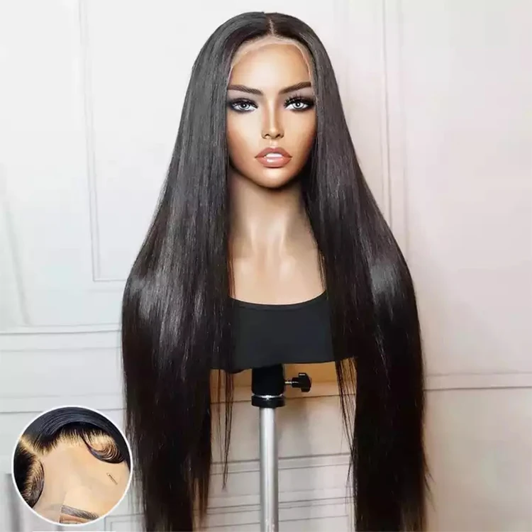 50inch black straight virgin human hair wig,raw indian hair hd lace wig human hair lace front,extra long human hair wig cosplay
