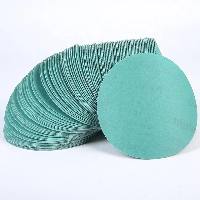 Supplier sun might 5 inch 125mm Aluminium Oxide Green hook and loop PET Film sanding disc