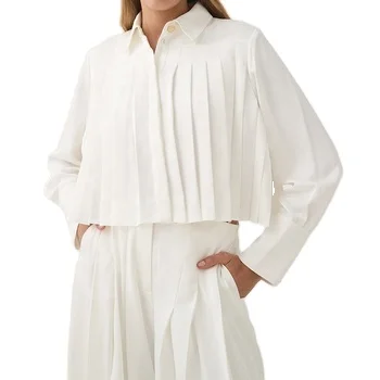 Custom Long Sleeve Cotton White Linen Blouse Manufacturer Spring Summer Lady Elegant Shirt For Women