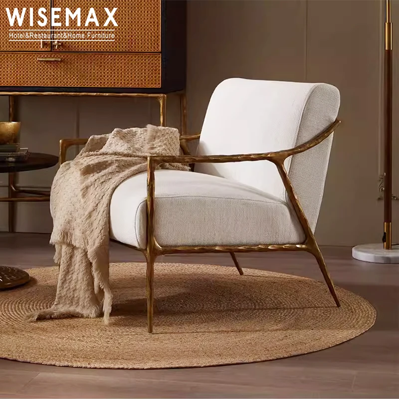 WISEMAX мебель высокого качества современный винтажный медный железный каркас отель элегантный вощеный Кожаный Мягкий тканевый удобный стул для отдыха