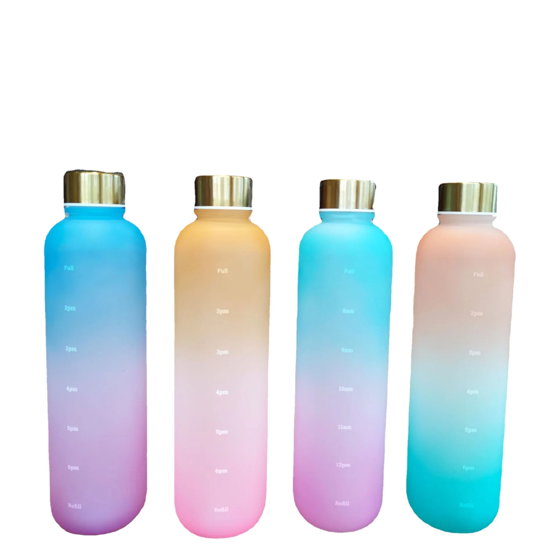 Color gradient outdoor bicycle water bottle 1000ml straight drinking plastic cup large mouth gradient rainbow metal lid plastic