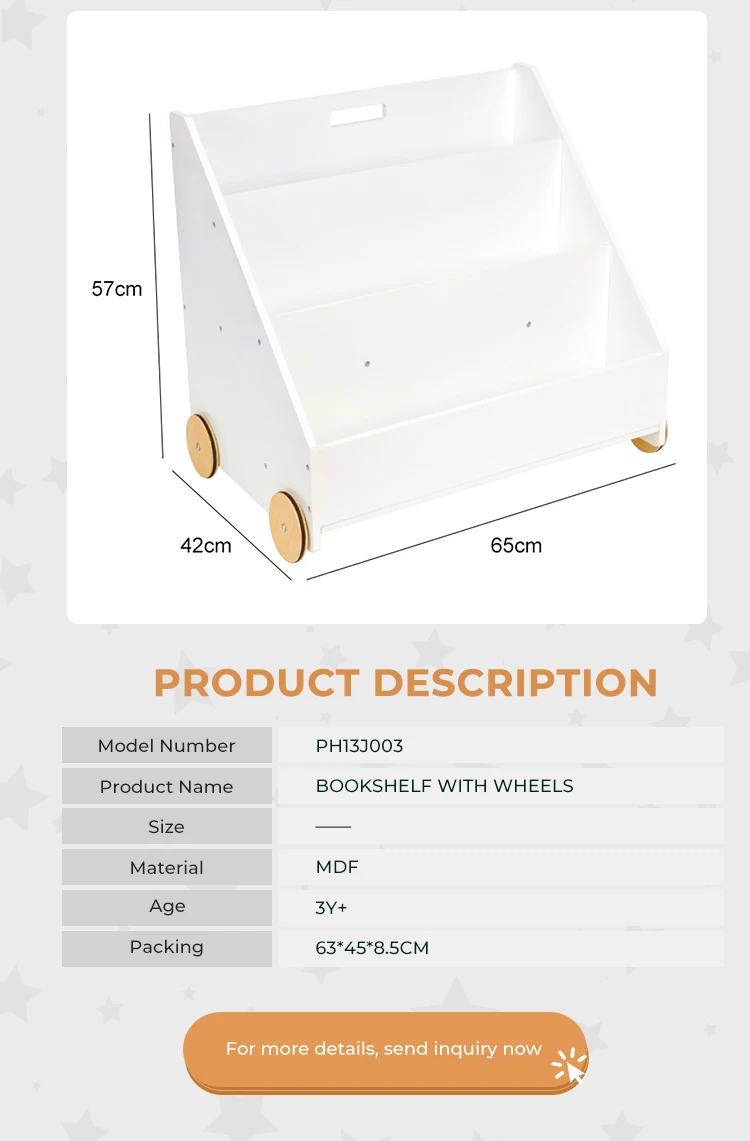 Kids furniture Custom wooden bookcase with wheels Library kindergarten school mobile magazine bookcase