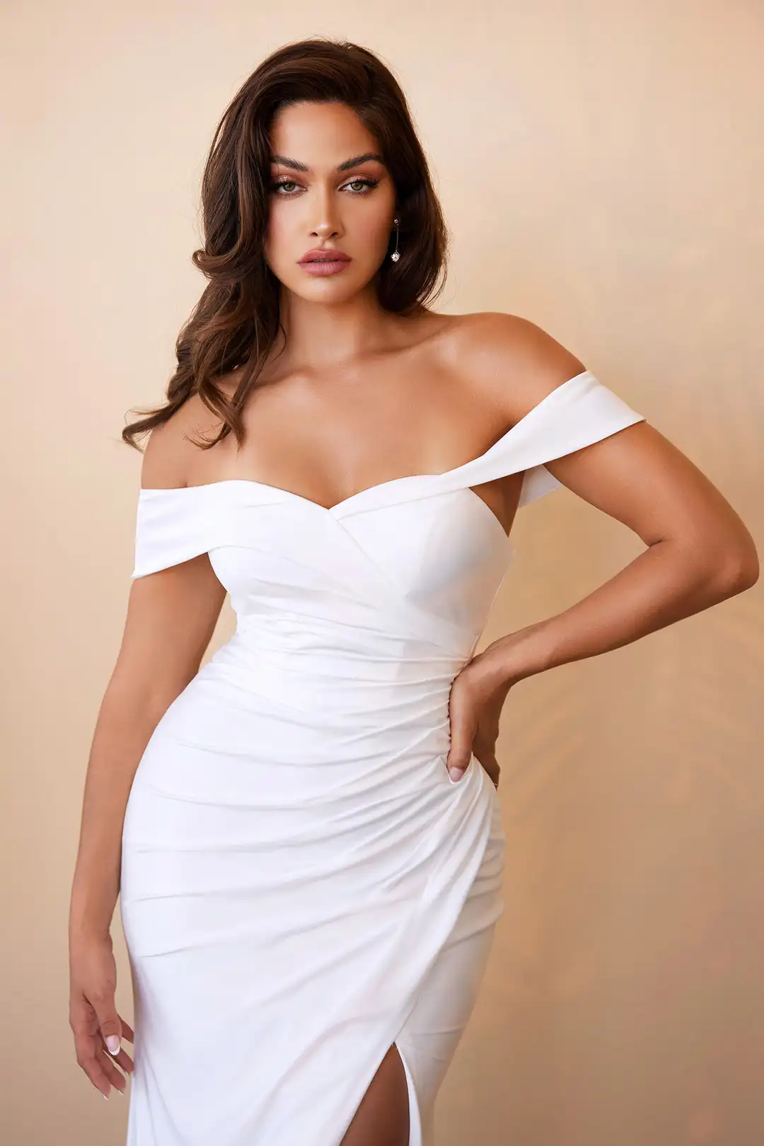MANYLIYA Thin Strap Sweetheart Crepe Off-Shoulder Stretch Satin Bridal Gown Elegant Slit white beautiful evening wedding dress