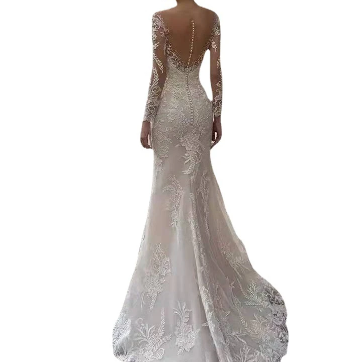 S5157F   2023 new bride simple deep V-neck backless travel photo small trailing tulle slimming wedding dress