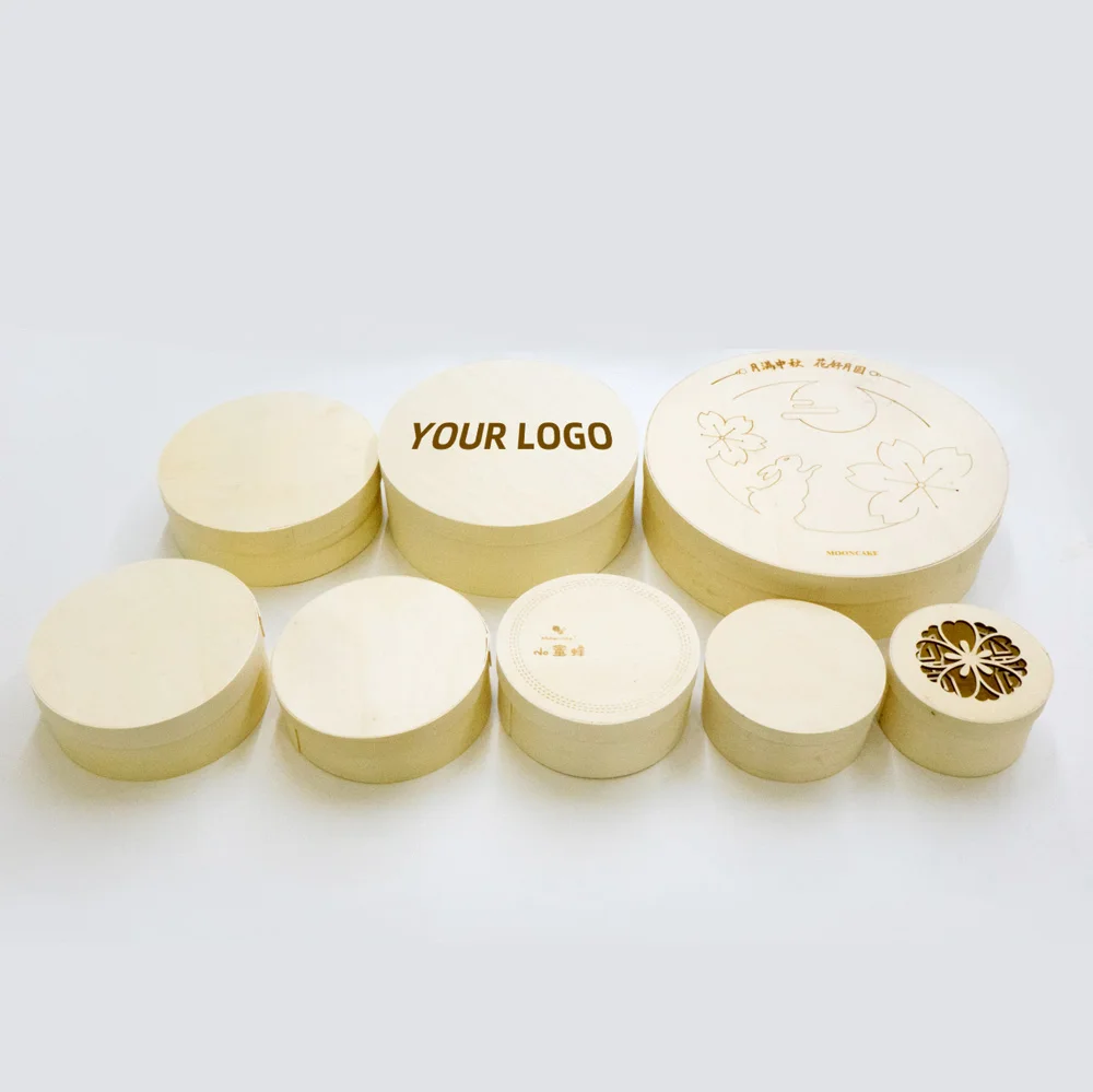 Biodegradable Unfinished Disposable Poplar/Pine/Balsa Wooden Round Food Cake Packing Box With Lids for Spice Biscuit Nesting