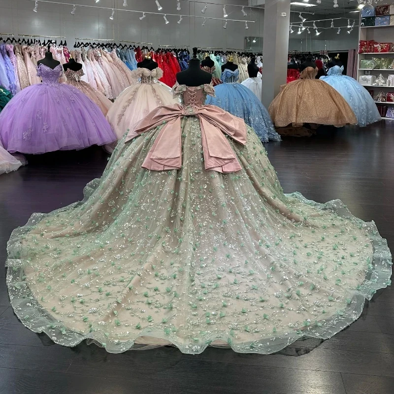 Mumuleo платье с открытыми плечами Quinceanera 2024 бальное аппликацией кружево бисером блестки милое 15 16 лет Vestido De Anos